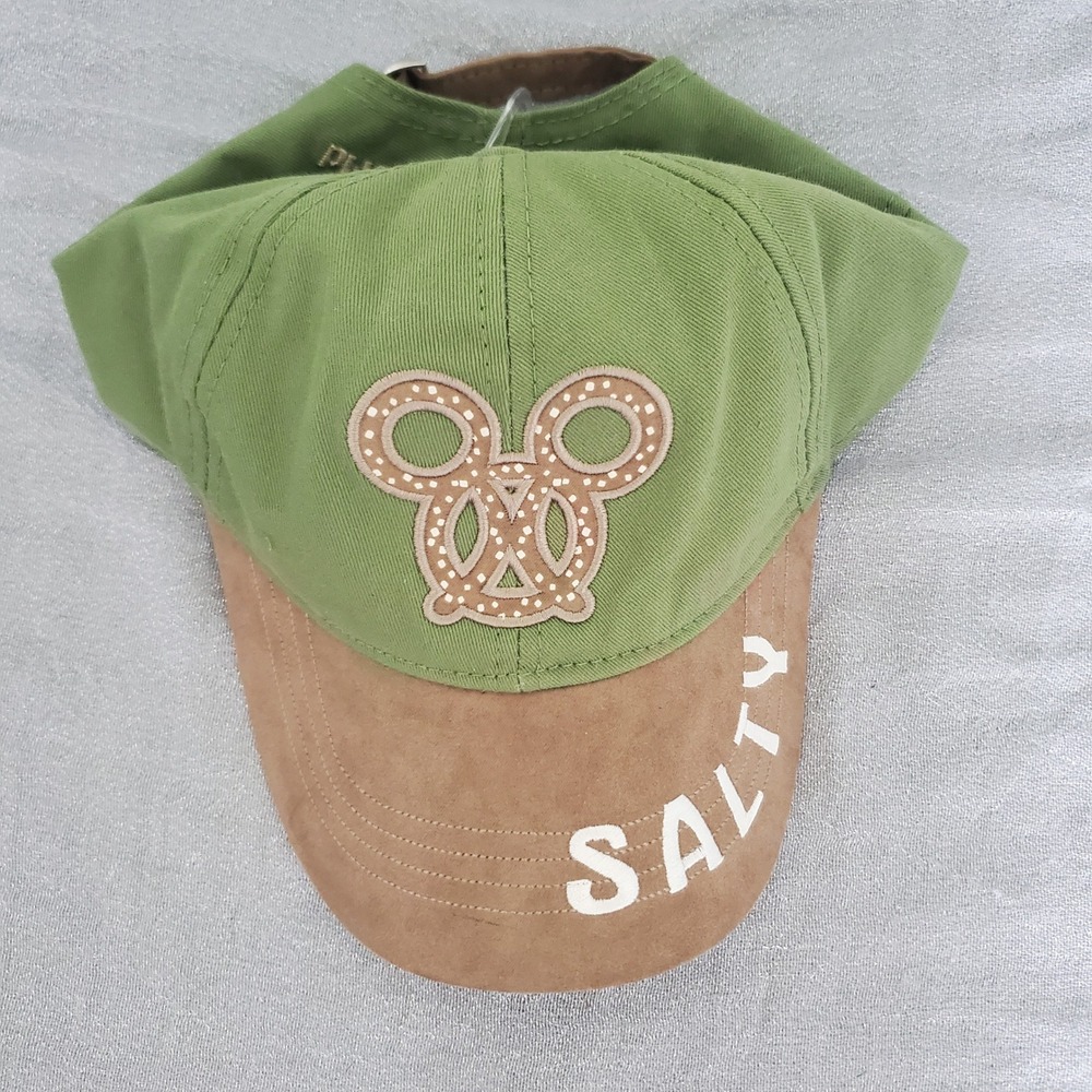 Disney Parks Mickey Mouse Pretzel Salty Baseball Cap Olive Green Tan NWT Adult